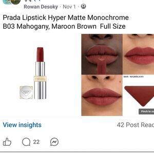 Prada Hyper Matte Lipstick in Maroon Brown B03 Full Size New No Box